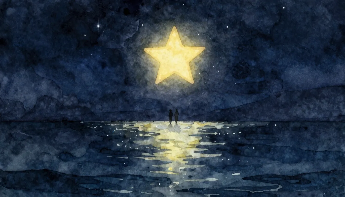Watercolor style. A beautiful glowing star in the dark night...