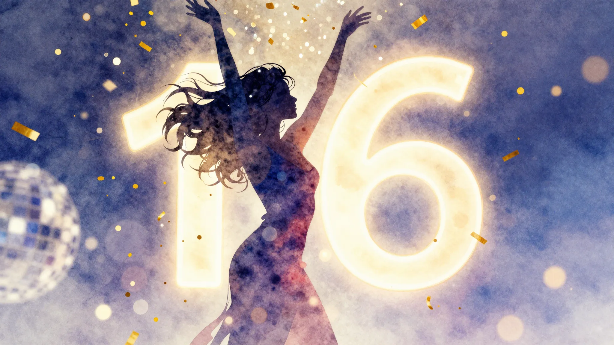 Watercolor style. A vibrant silhouette of a woman dancing in...