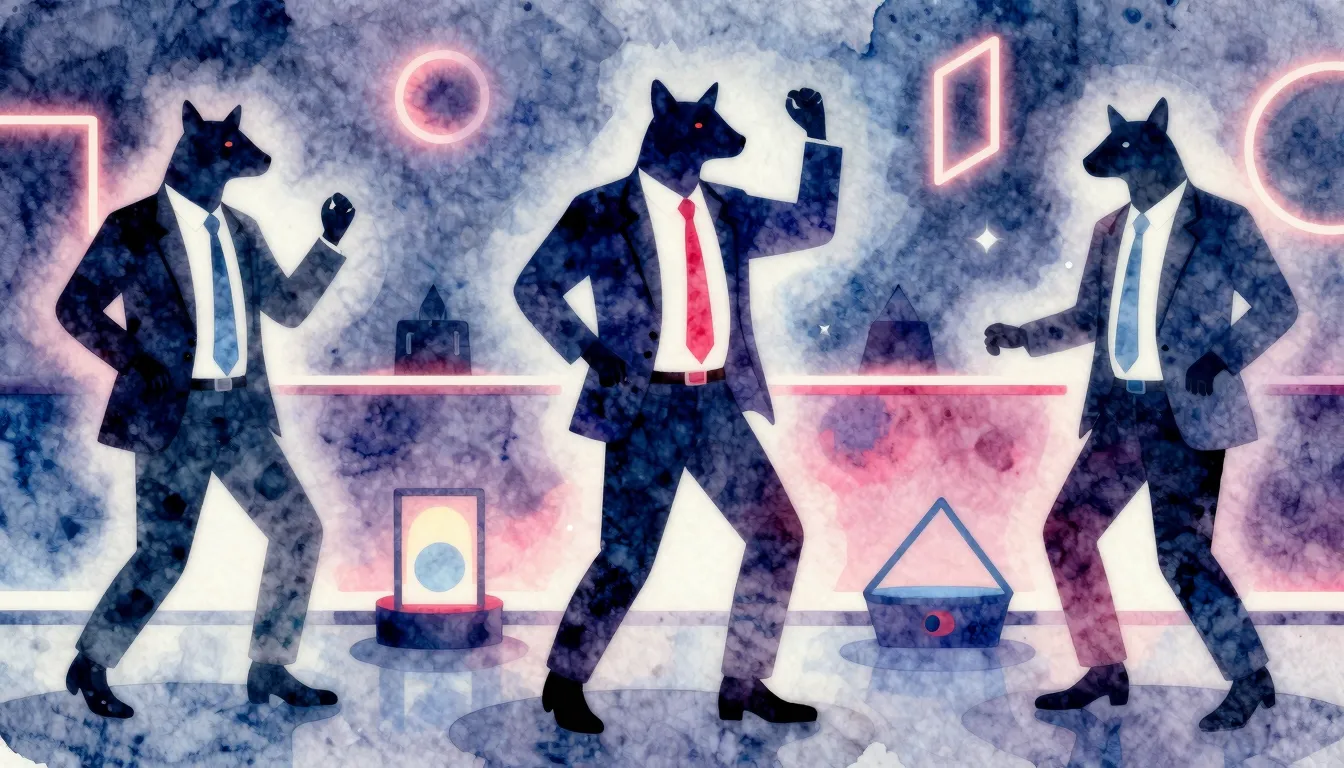 Watercolor style. Abstract neon silhouettes of animals in bu...