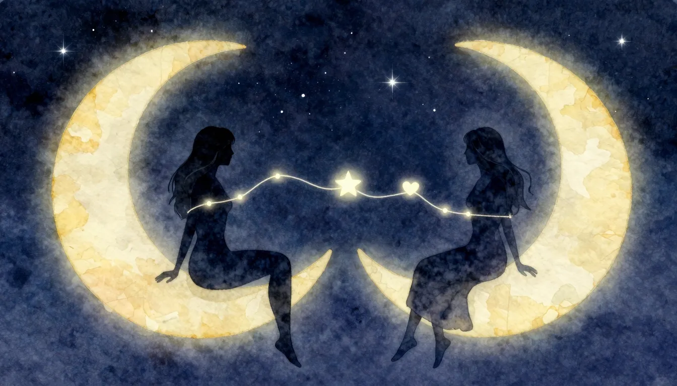 Watercolor style. Two female silhouettes sitting on differen...