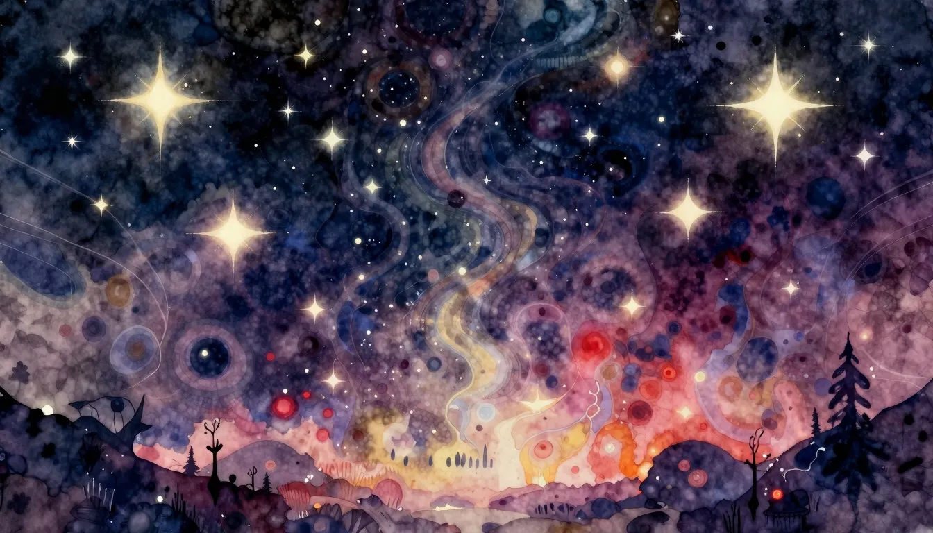 Vibrant watercolor style. Electronic album cover, dark night...