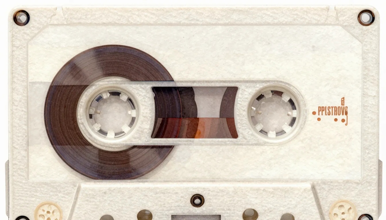 Watercolor style. Close-up of a vintage audio cassette tape ...