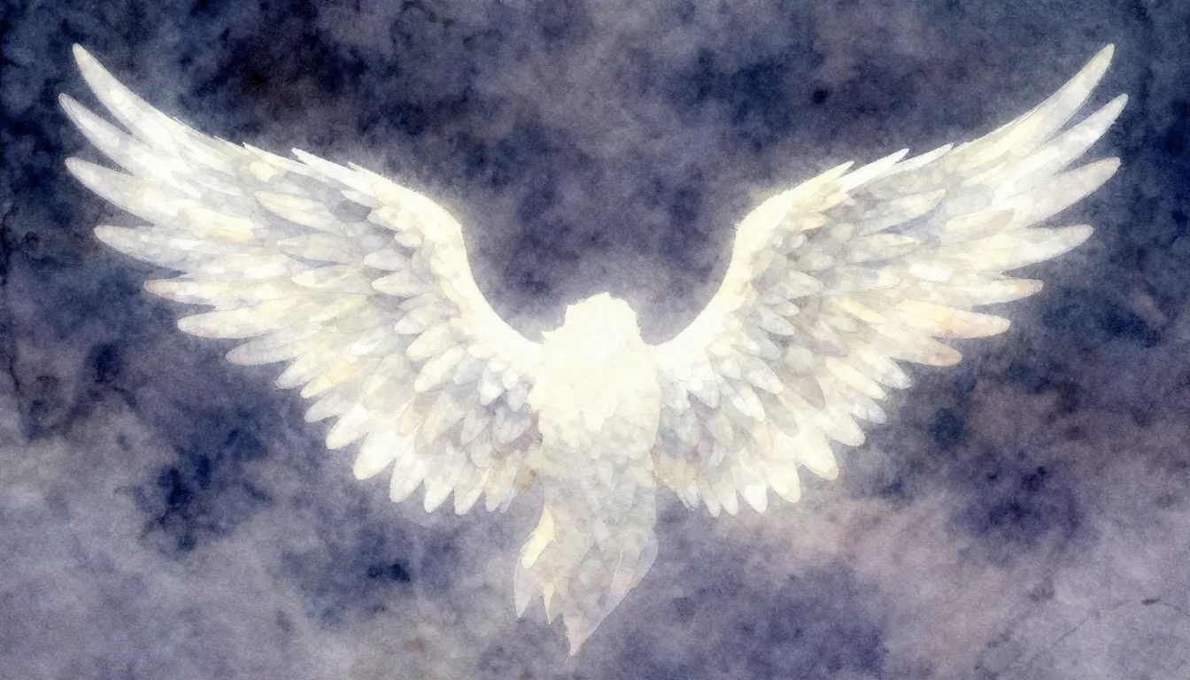 Vibrant watercolor style. Folk album cover: ethereal white w...