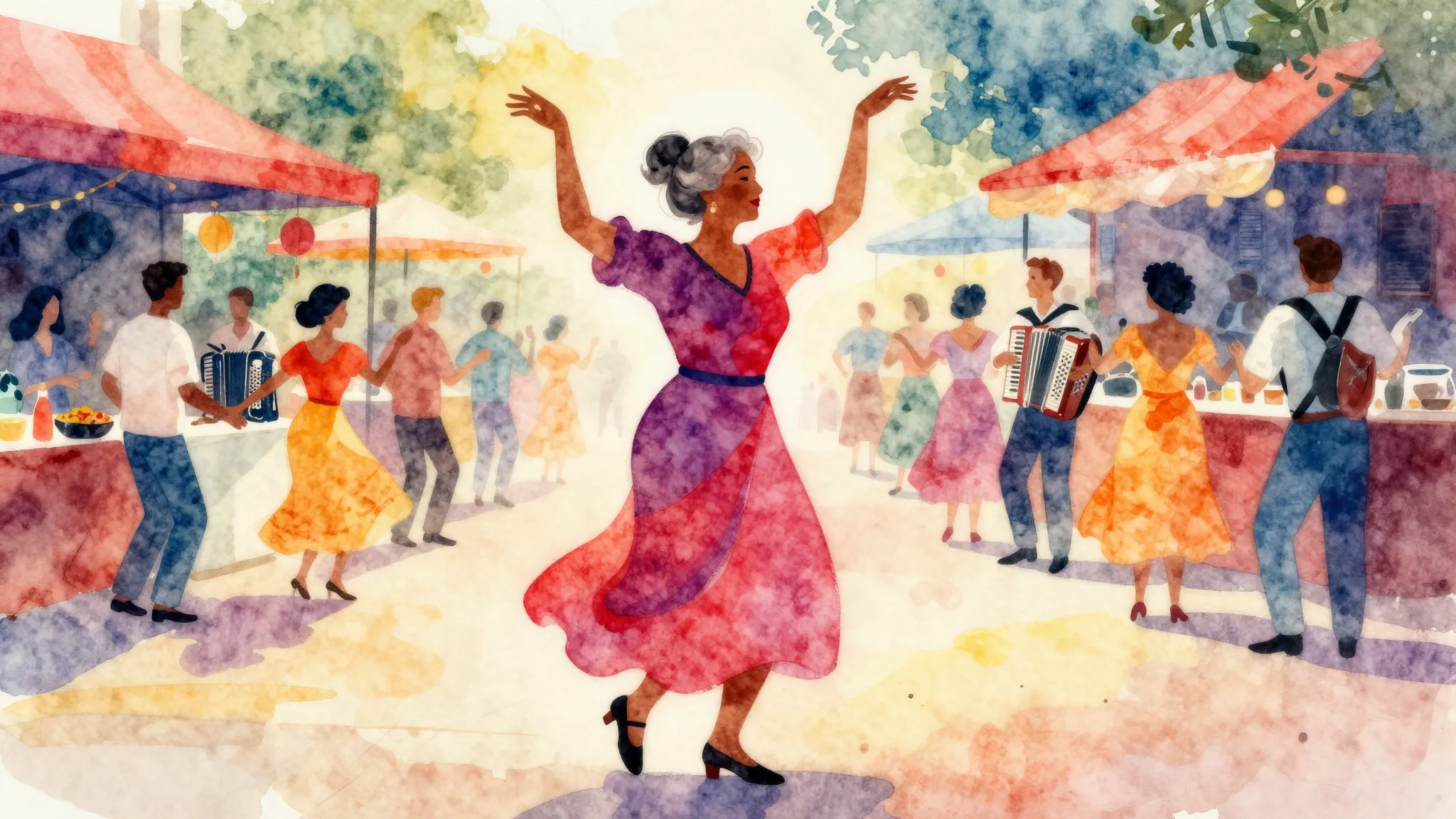 Vibrant watercolor style. Folk music album cover. A vibrant,...