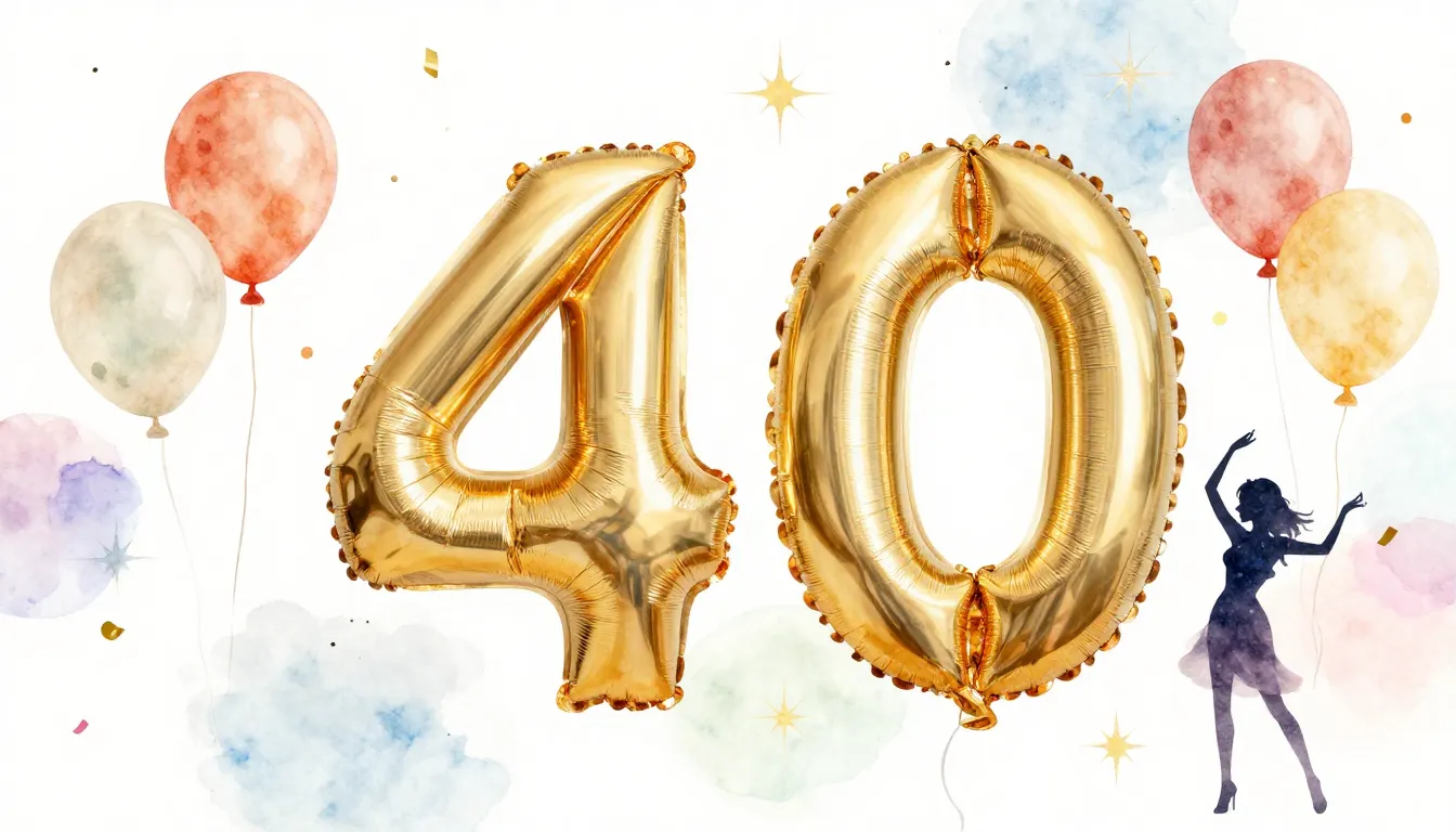 Watercolor style. Bright festive background, golden balloons...