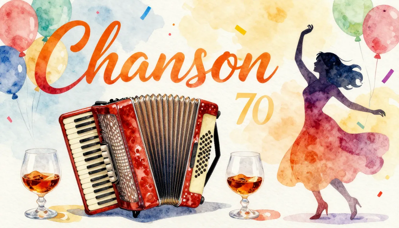 Vibrant watercolor style. Chanson song cover. A vibrant, fes...