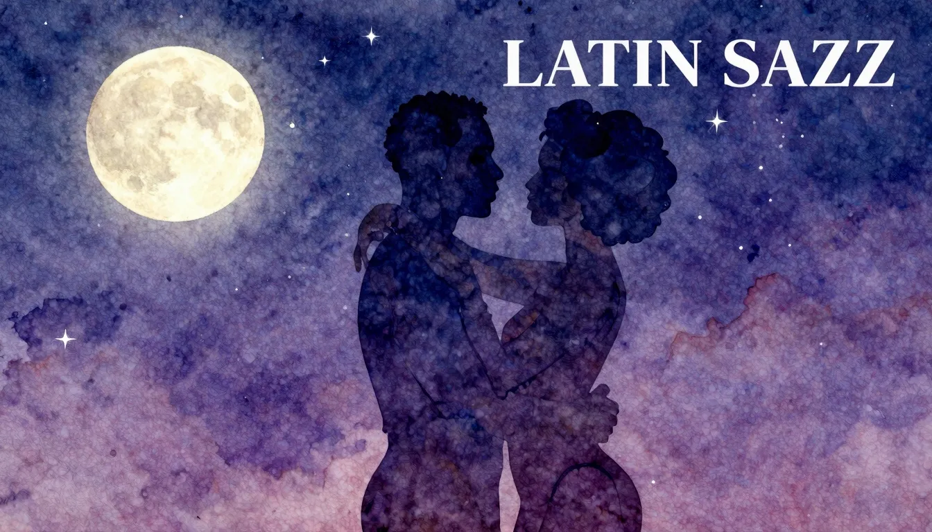 Vibrant watercolor style. Jazz/Soul: Latin Jazz album cover....