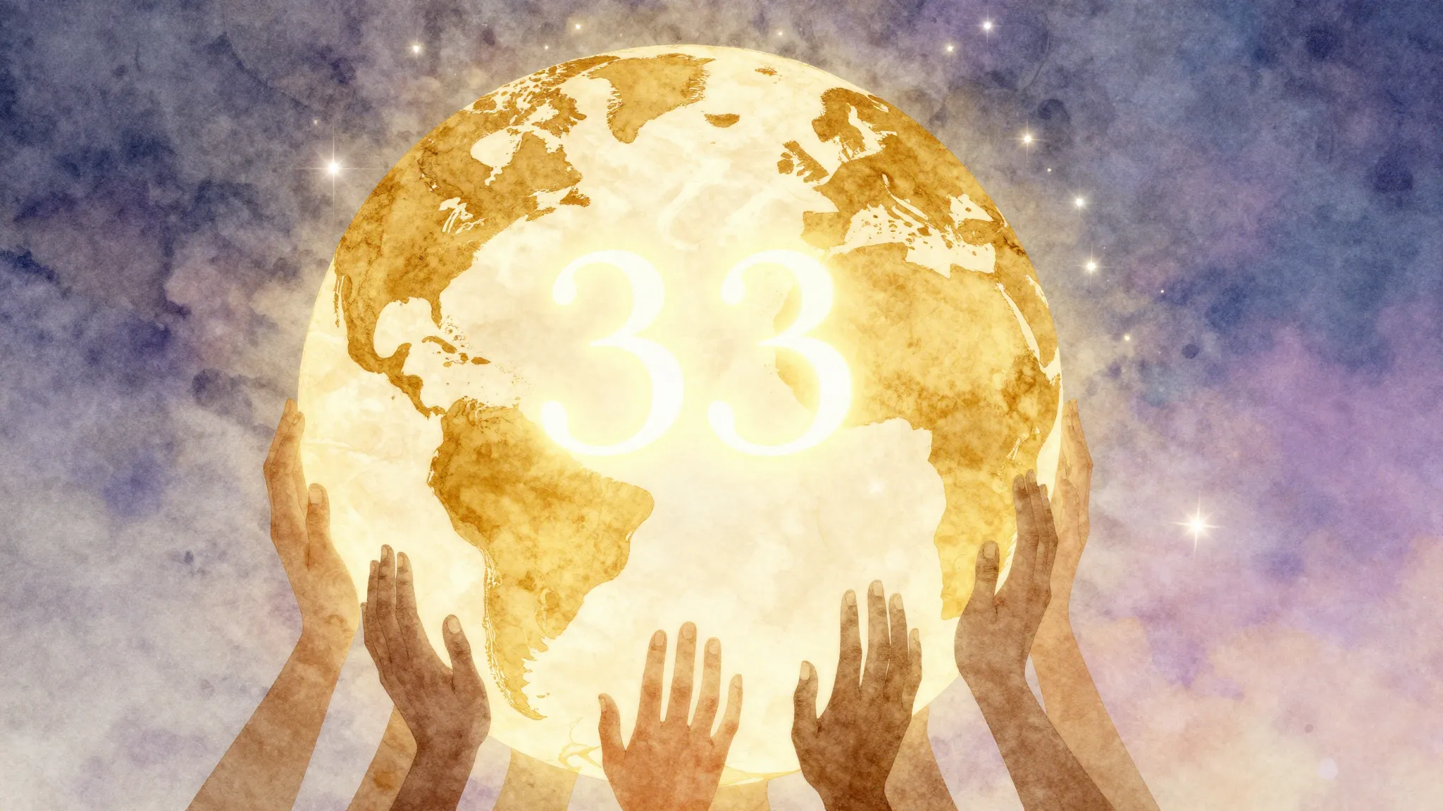 Watercolor style. A golden silhouette of a large globe being...