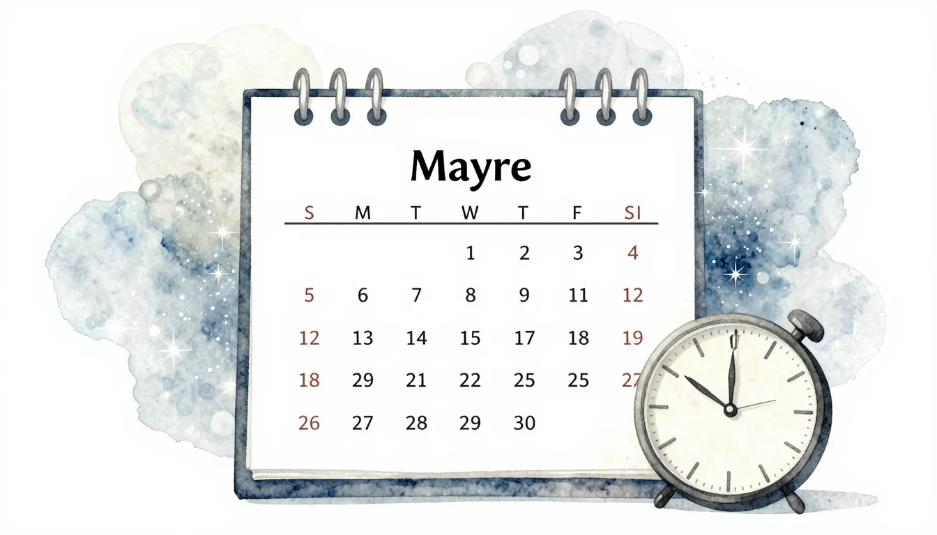 Watercolor style. A minimalist calendar with a clock, sparkl...