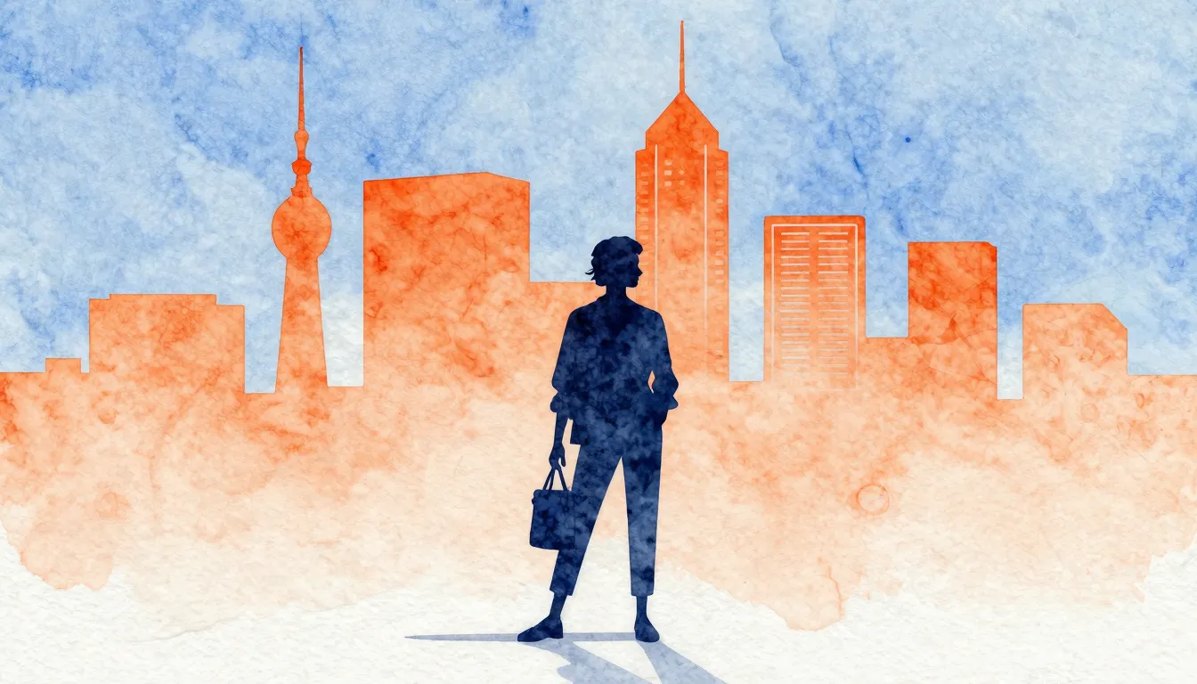 Watercolor style. Minimalist urban landscape, silhouette of ...