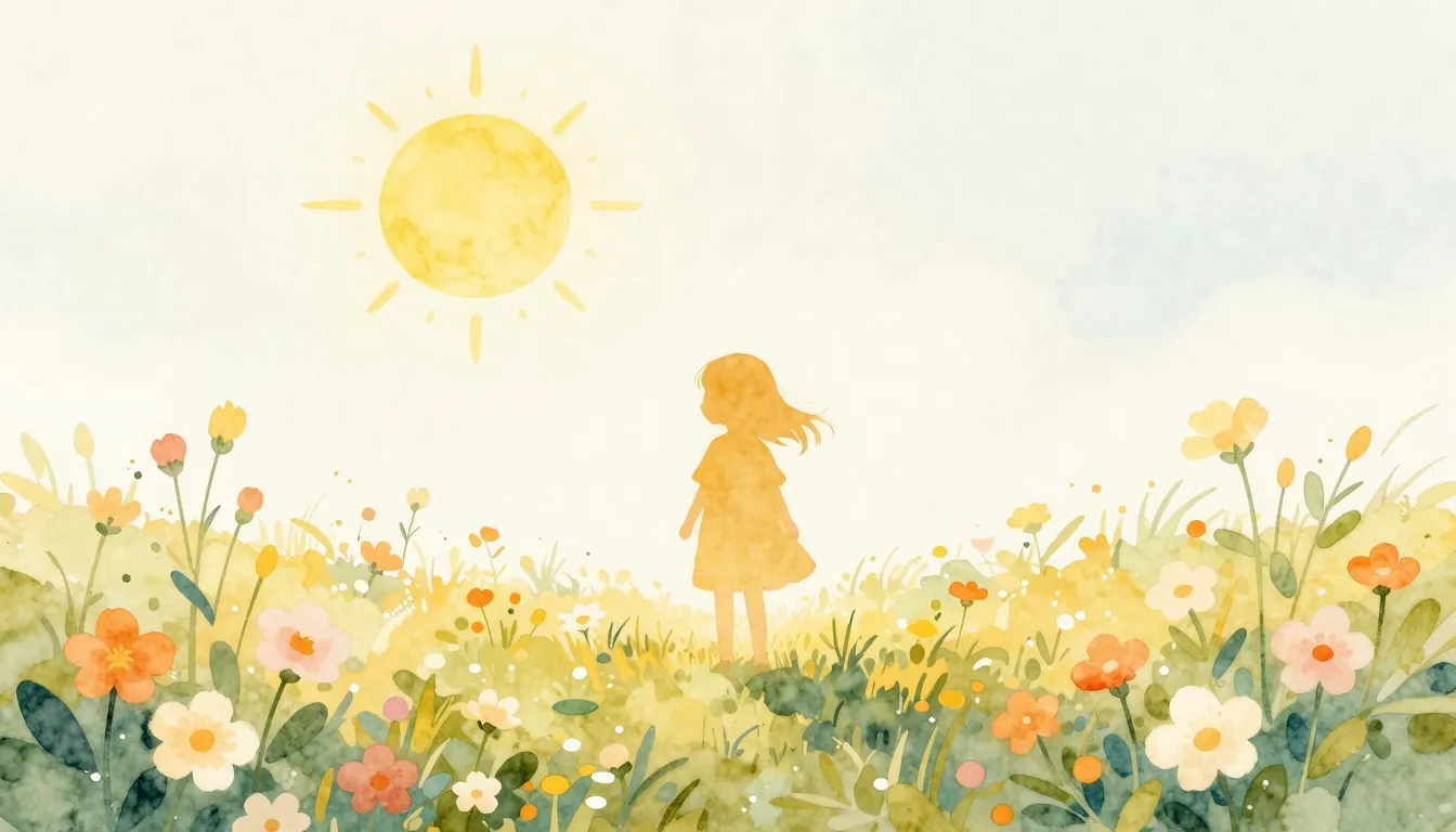 Watercolor style. A silhouette of a small girl standing in a...