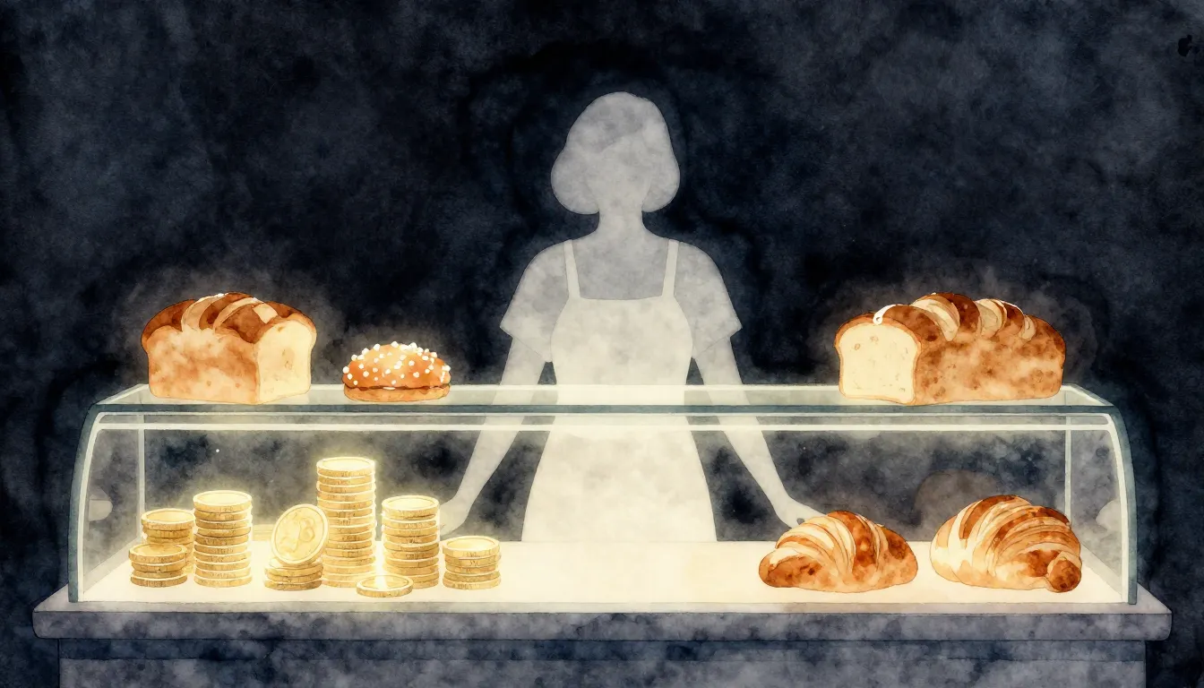 Watercolor style. A silhouette of a large woman standing beh...