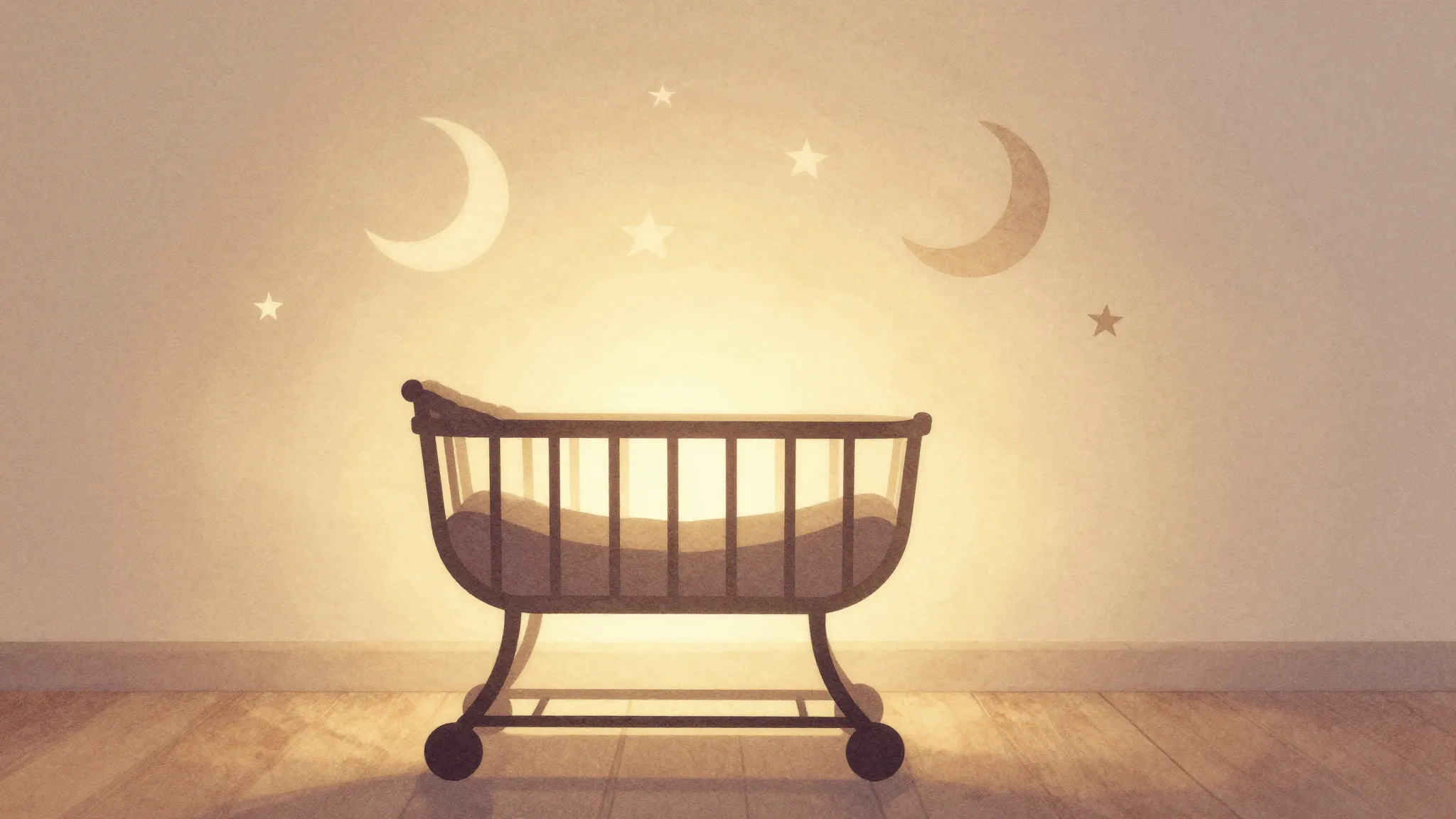 Watercolor style. Minimalist silhouette of a baby cradle in ...