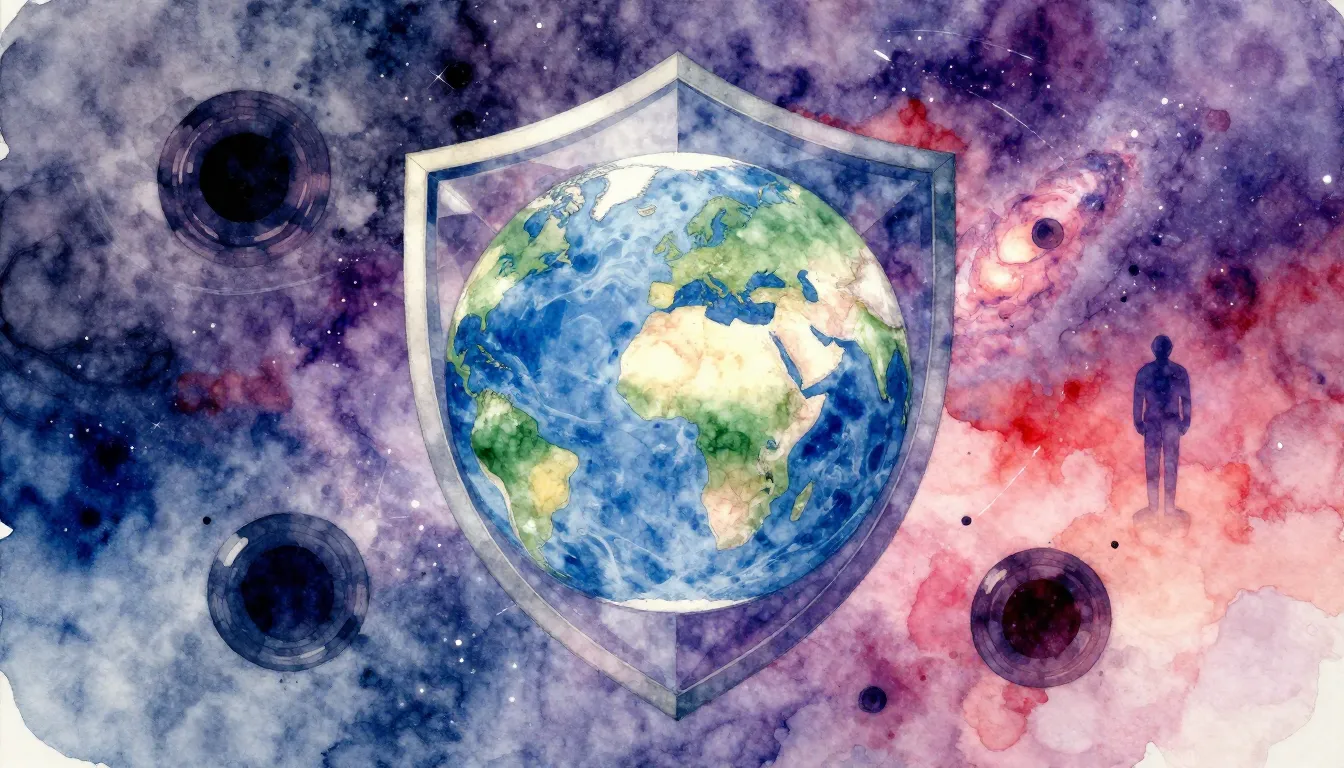 Vibrant watercolor style. Techno album cover: Earth protecte...