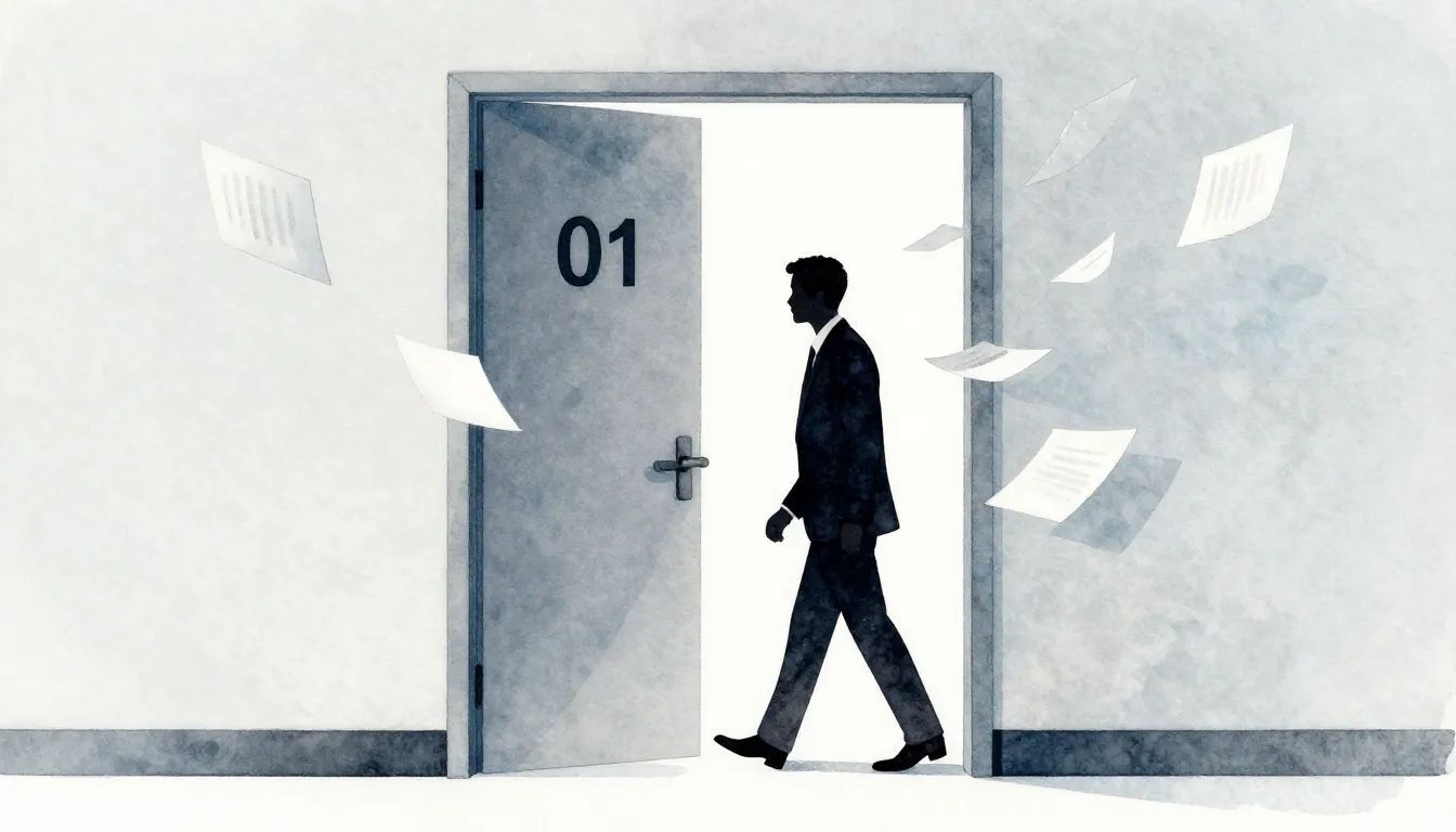 Watercolor style. Silhouette of a man in a suit walking thro...