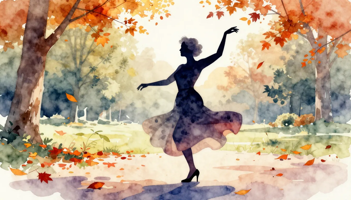 Watercolor style. Silhouette of an elegant elderly lady danc...