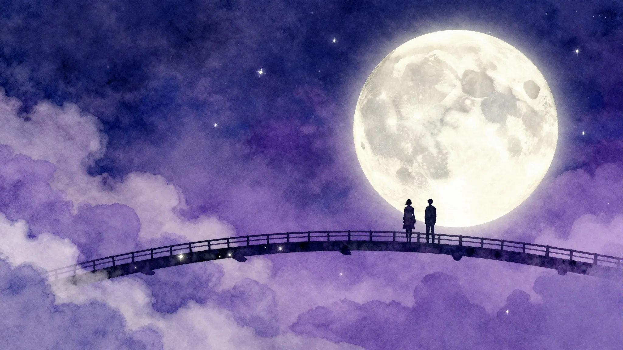 Watercolor style. A surreal dreamscape with a giant glowing ...