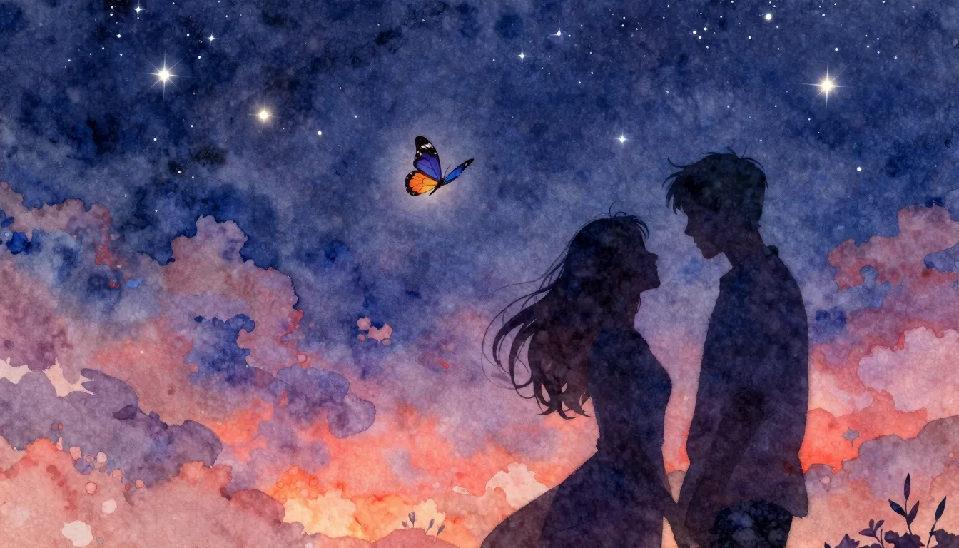 Vibrant watercolor style. A romantic ballad album cover, fea...