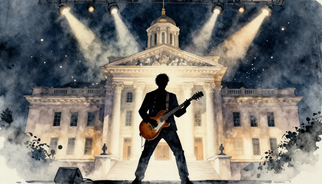 Watercolor style. A dark silhouette of a man holding an elec...