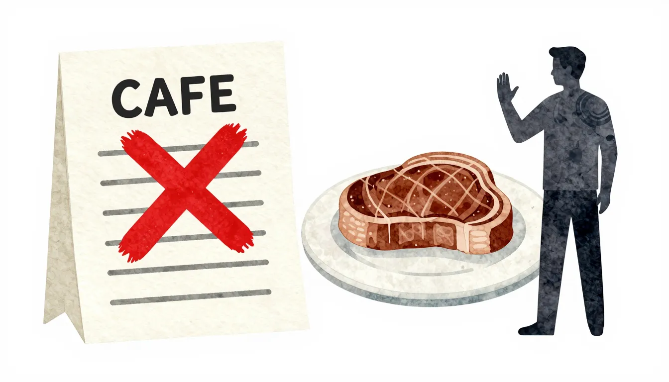 Watercolor style. A clean, informative graphic showing a caf...