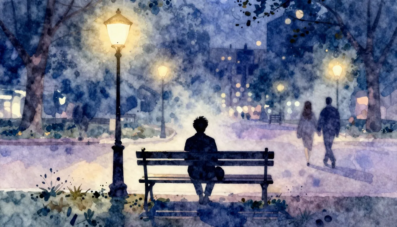 Watercolor style. A lonely silhouette of a person sitting on...