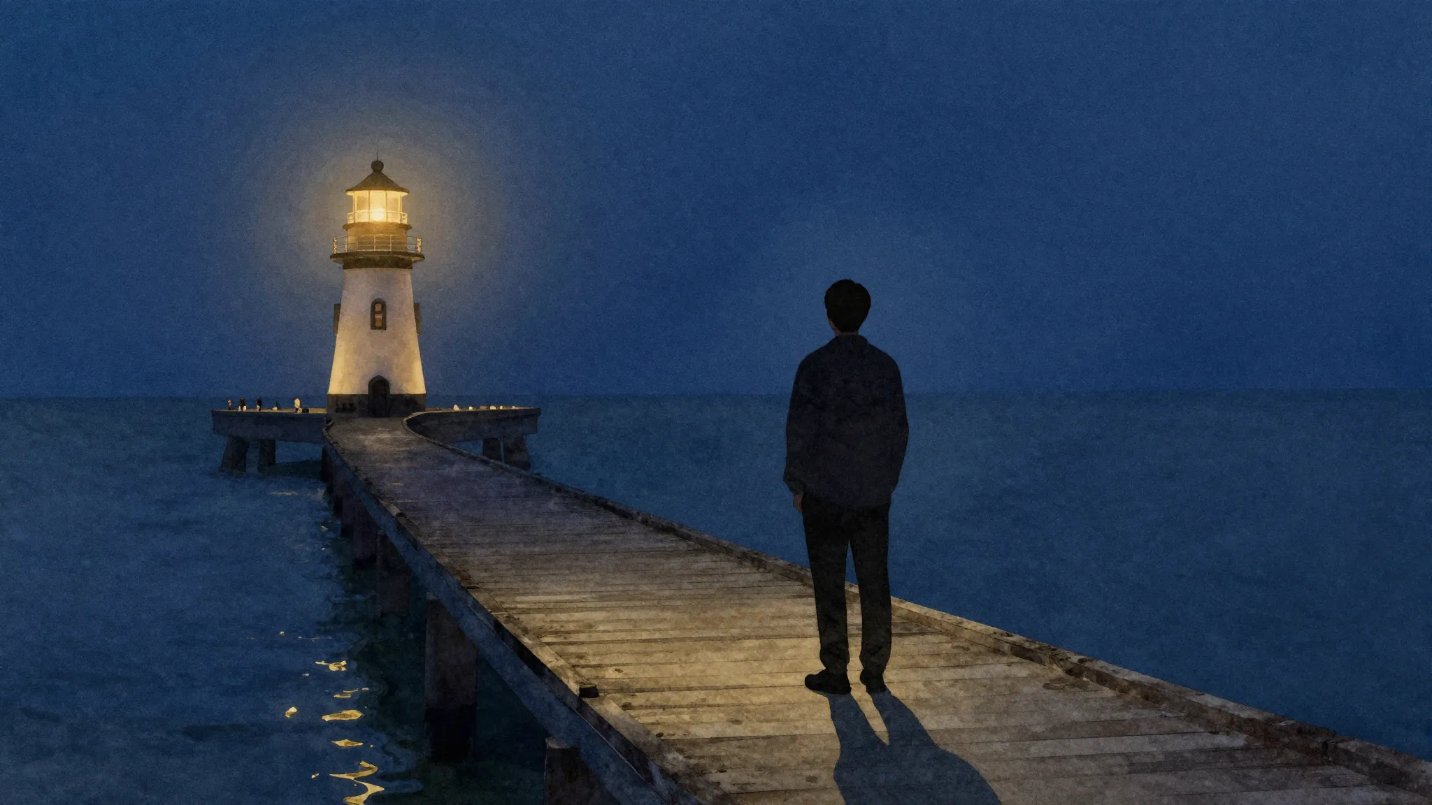 Watercolor style. A minimalist silhouette of a person standi...
