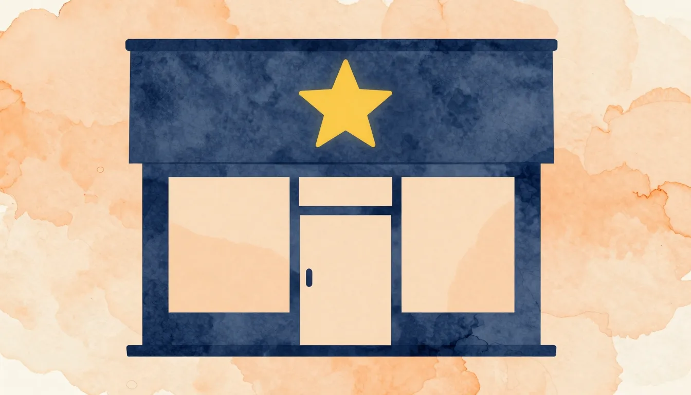 Watercolor style. A minimalist silhouette of a storefront wi...