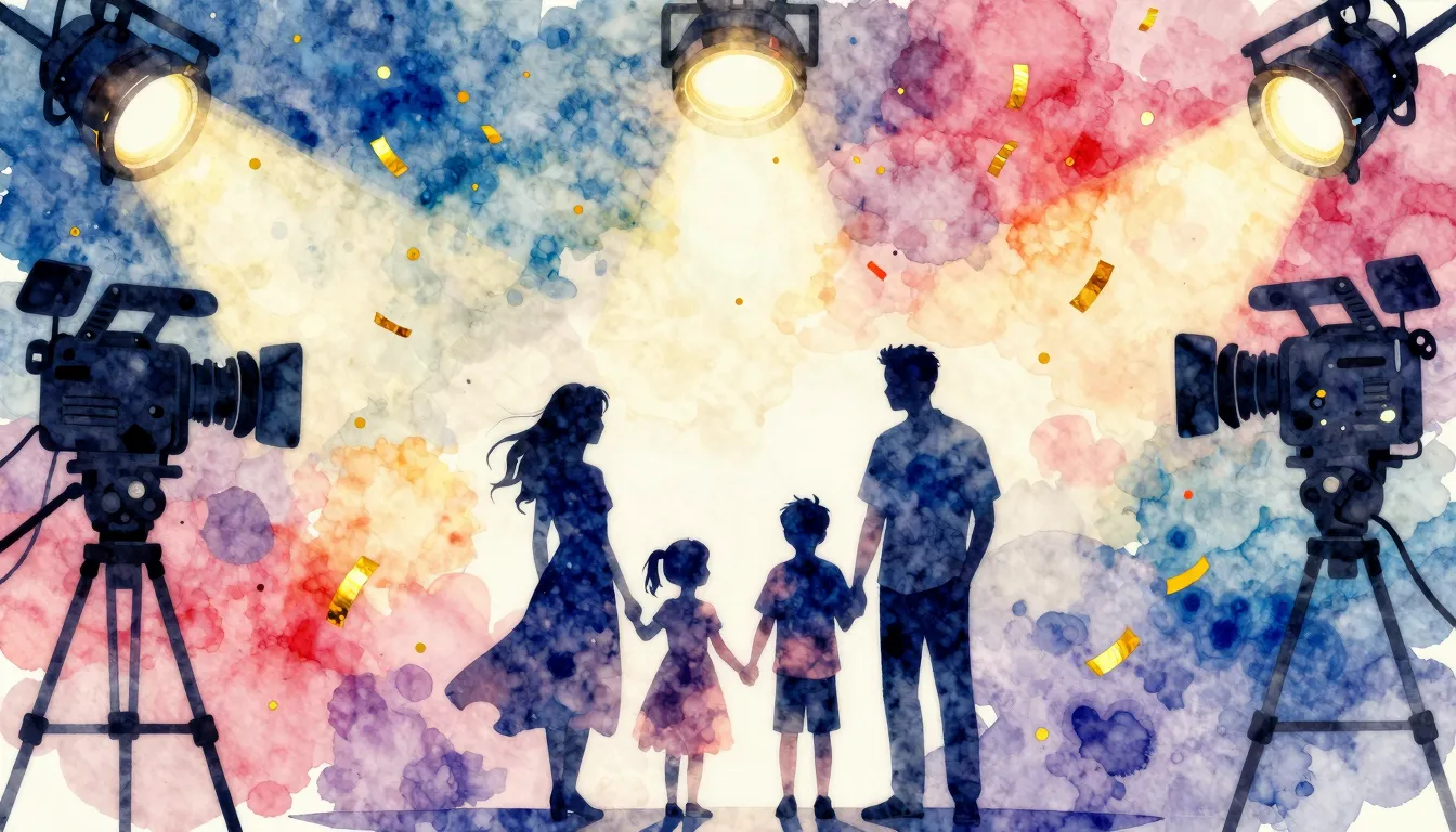 Vibrant watercolor style. Birthday celebration, film directo...