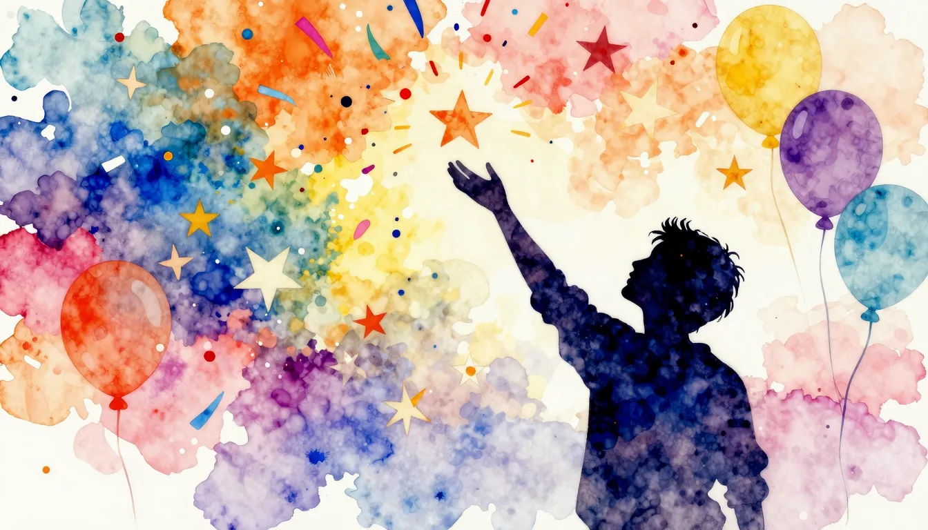 Vibrant watercolor style. Birthday celebration, abstract art...