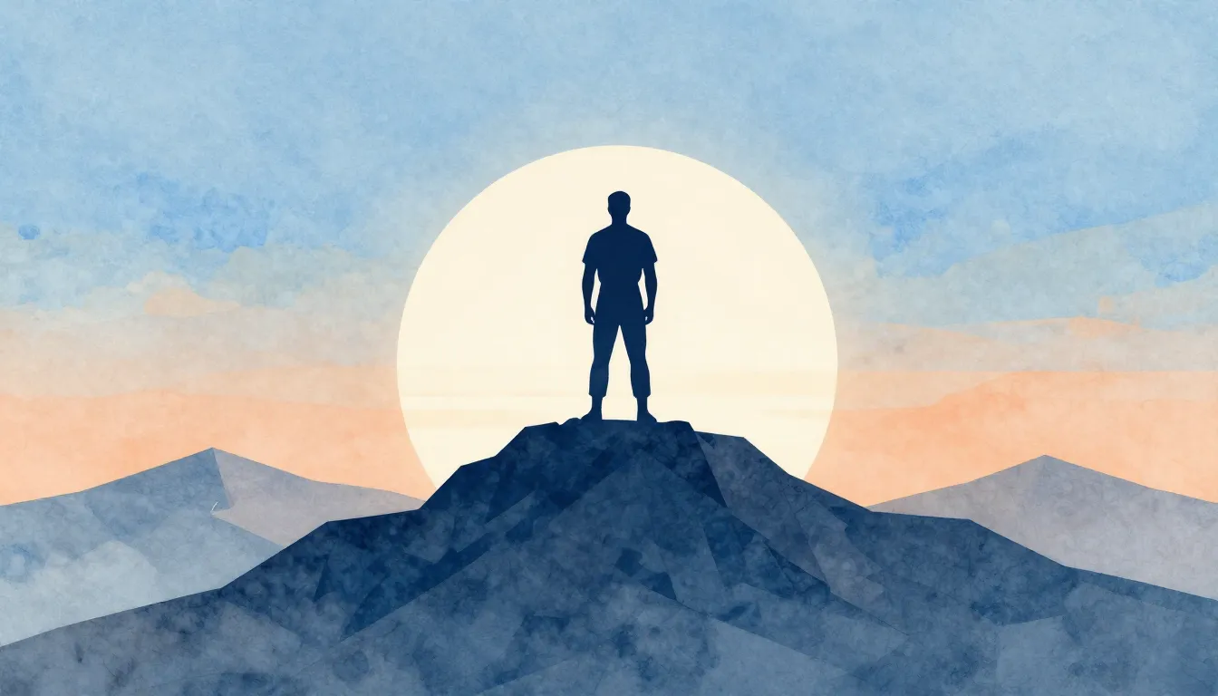 Watercolor style. Minimalist silhouette of a man standing on...