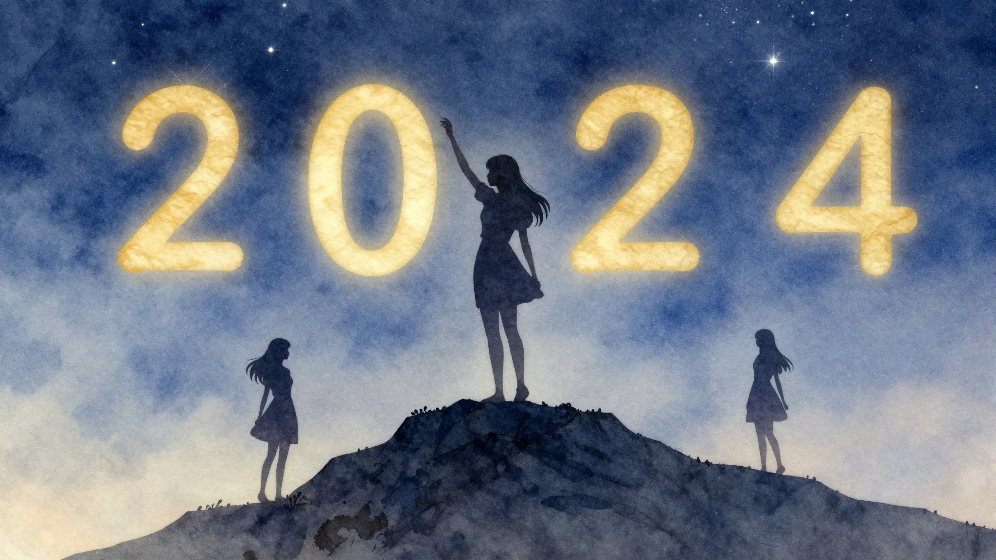 Watercolor style. A silhouette of a graceful woman standing ...