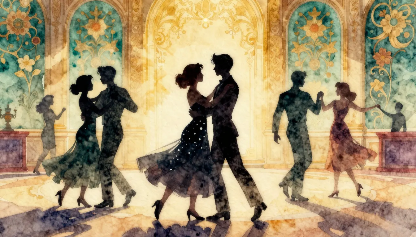 Watercolor style. Silhouettes of young people in elegant eve...