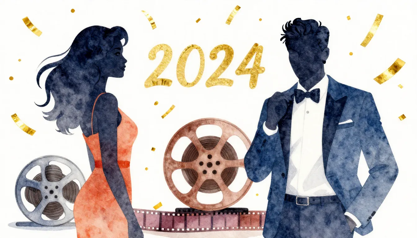 Watercolor style. A festive birthday scene with a silhouette...