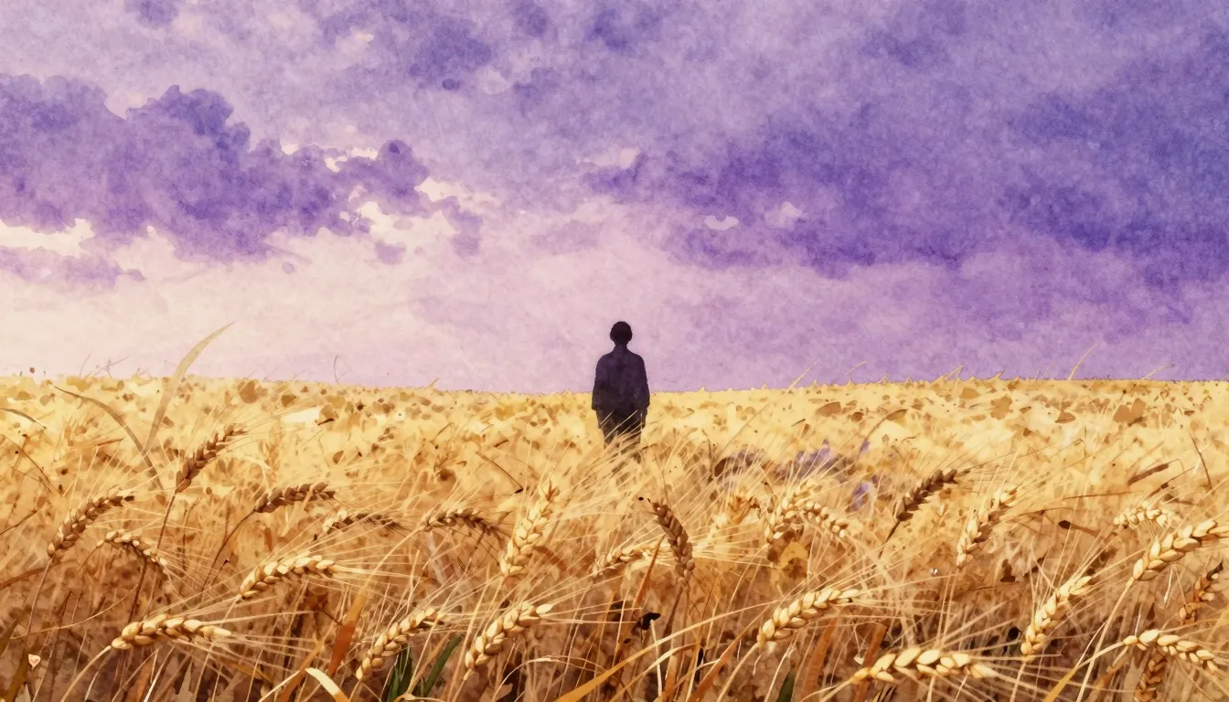 Watercolor style. A silhouette of a person standing in a vas...