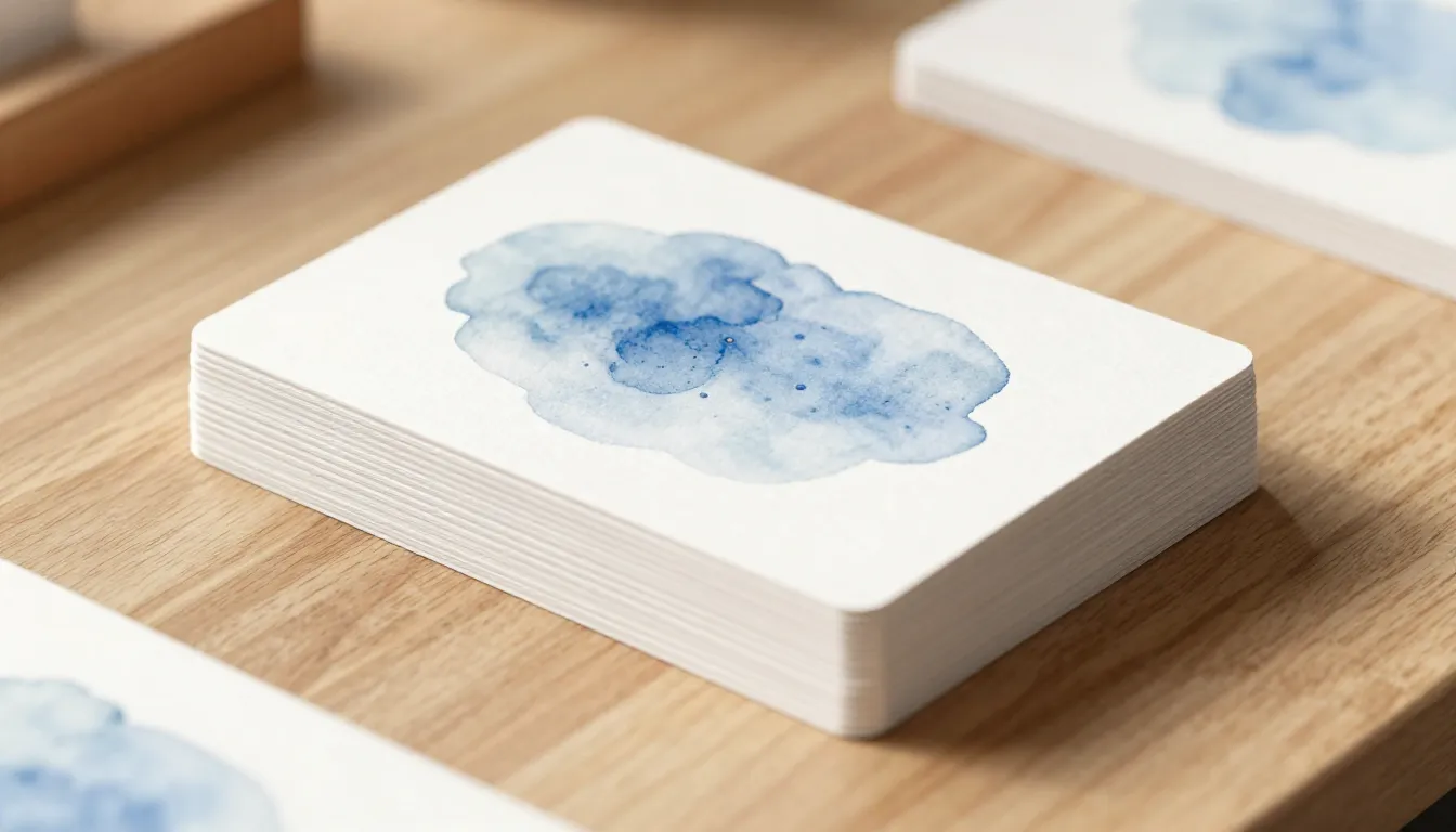 Watercolor style. Minimalist stack of premium paper cards on...