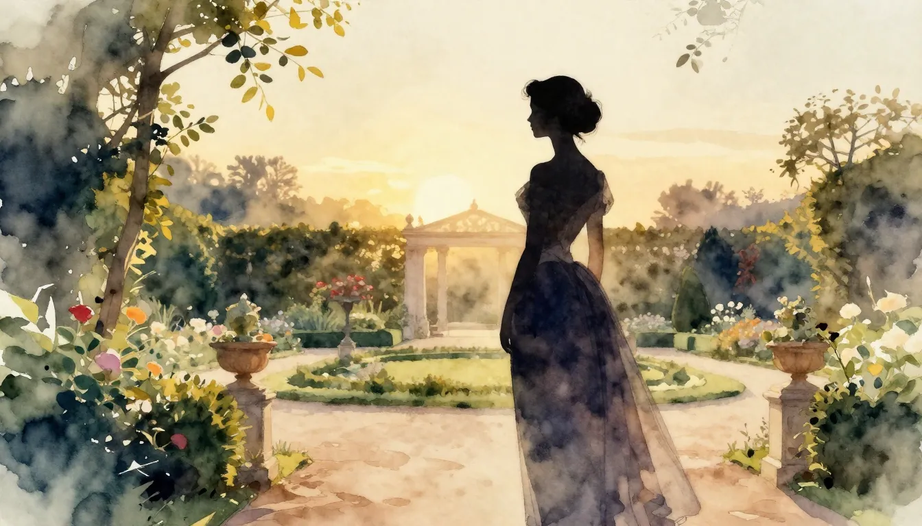 Watercolor style. A silhouette of a woman standing in a clas...