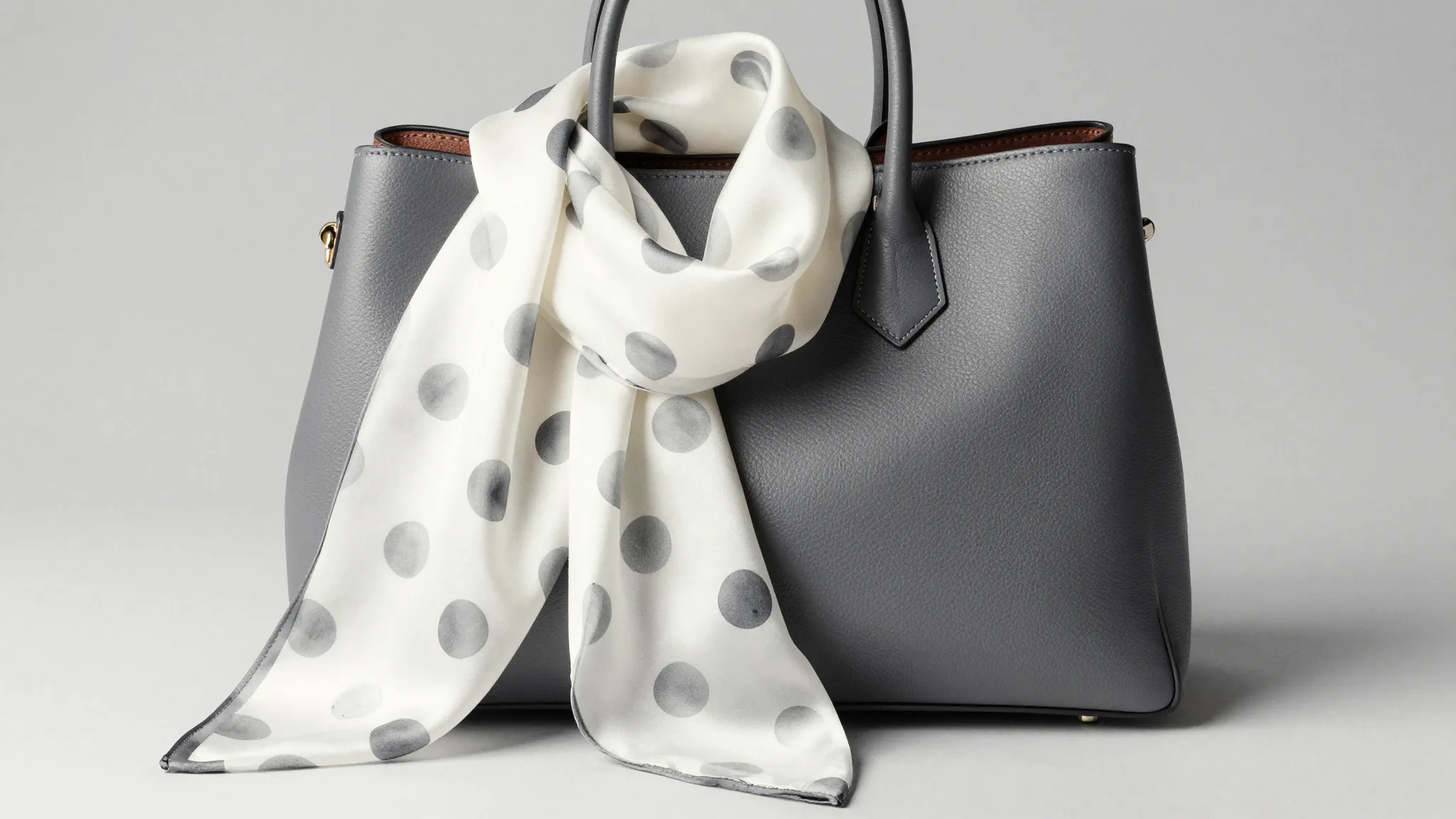 Watercolor style. Elegant white silk scarf with grey polka d...