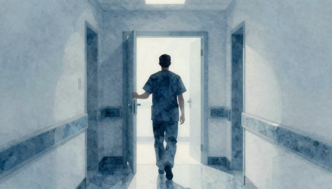 Watercolor style. Silhouette of a medical professional in a ...