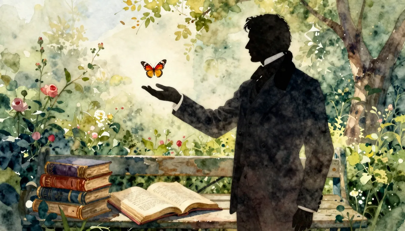 Watercolor style. A silhouette of a man in 19th-century atti...