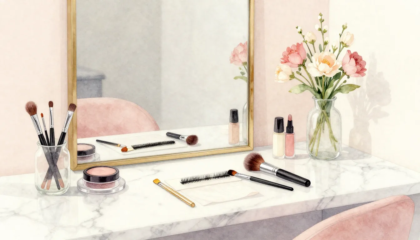 Watercolor style. Aesthetic beauty salon interior, soft past...