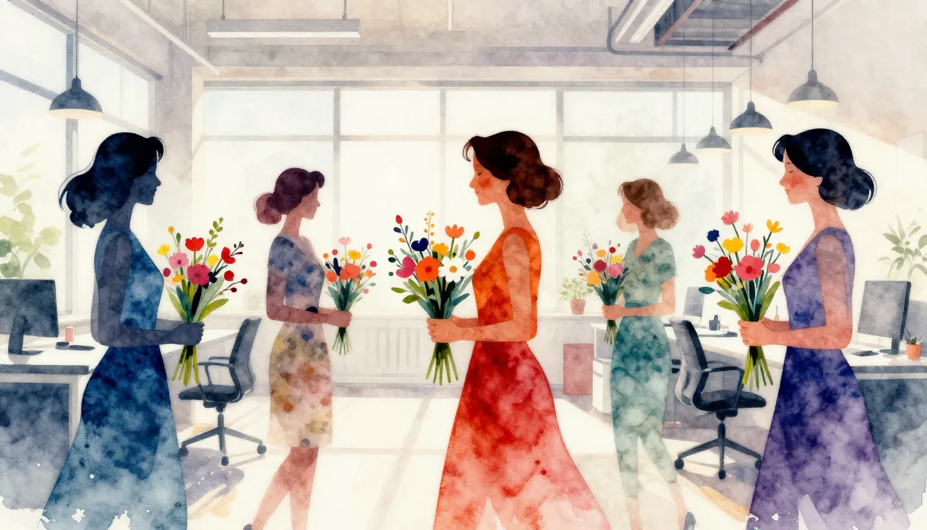Watercolor style. Silhouettes of elegant women holding bouqu...