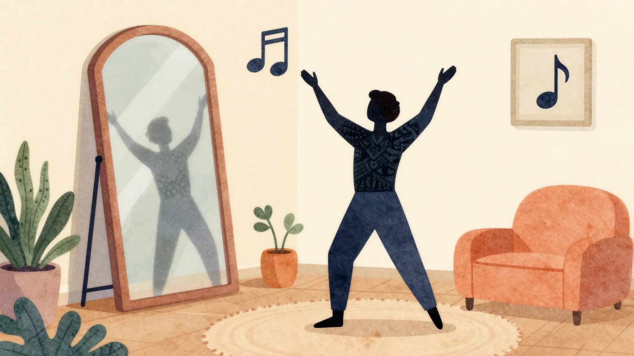 Watercolor style. Abstract silhouette of a person dancing ne...