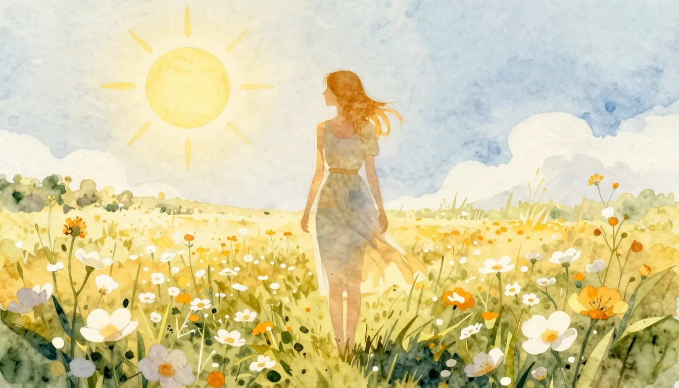 Watercolor style. A silhouette of a radiant woman standing i...