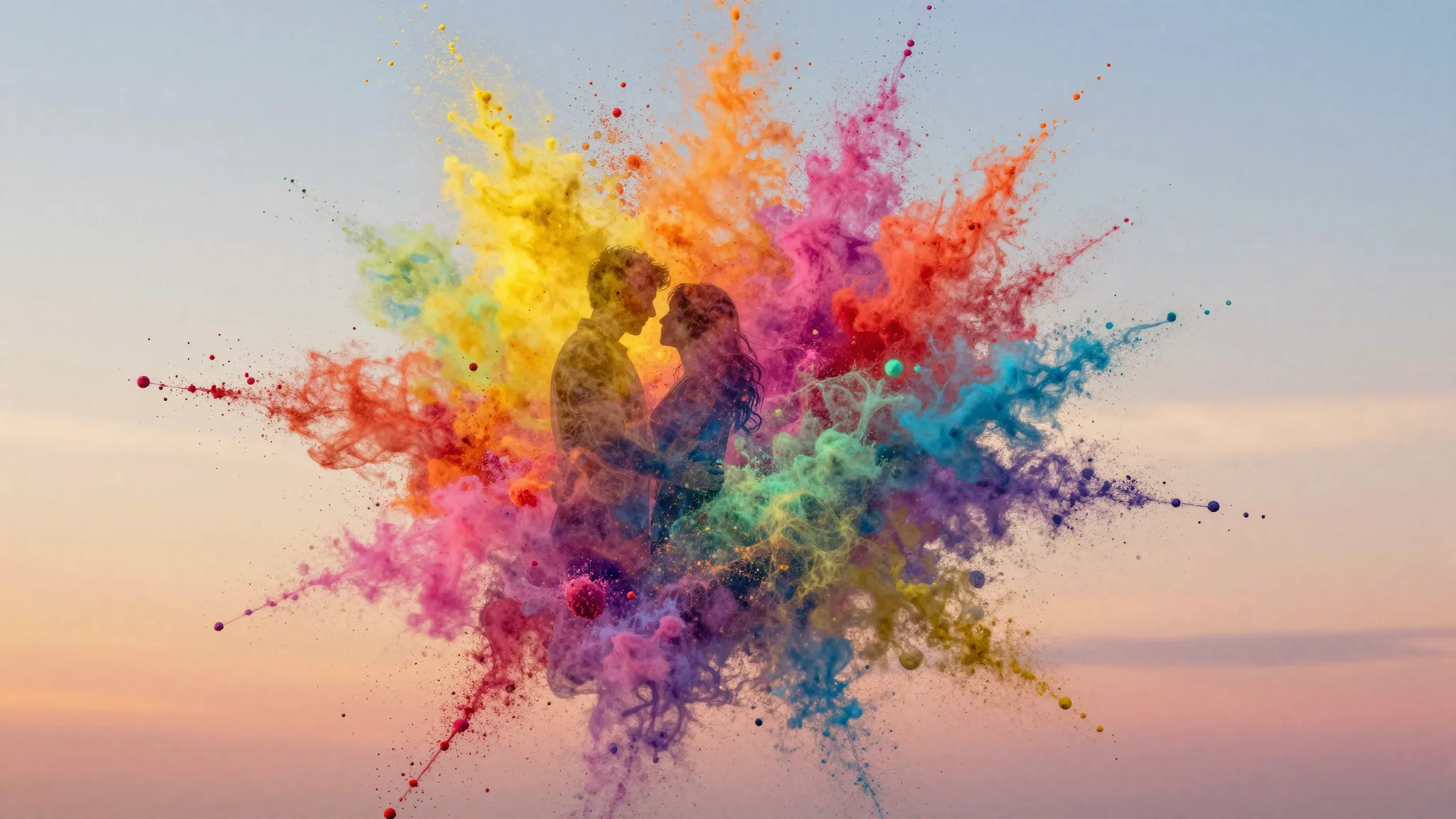 Vibrant watercolor style. A vibrant splash of colorful powde...