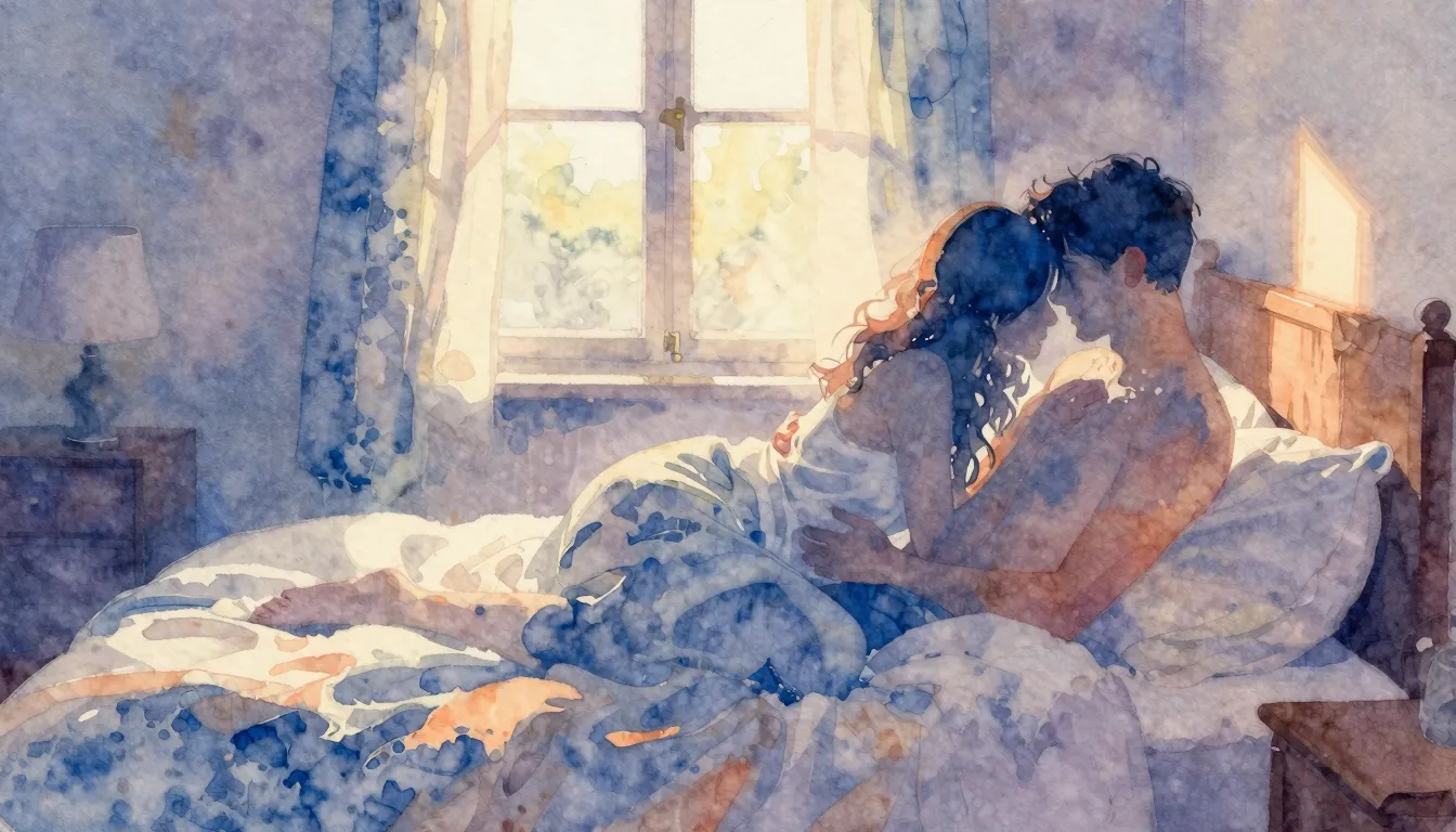 Vibrant watercolor style. Blues album cover. Early morning l...