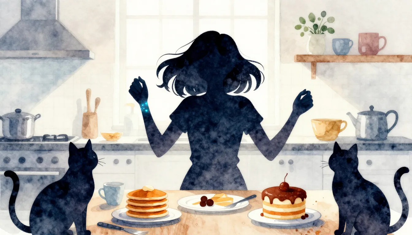 Watercolor style. A silhouette of an energetic woman in a ki...