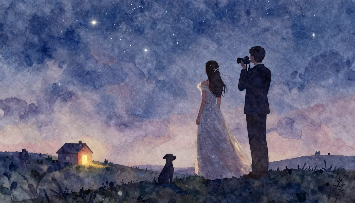 Watercolor style. A silhouette of a young woman in a wedding...