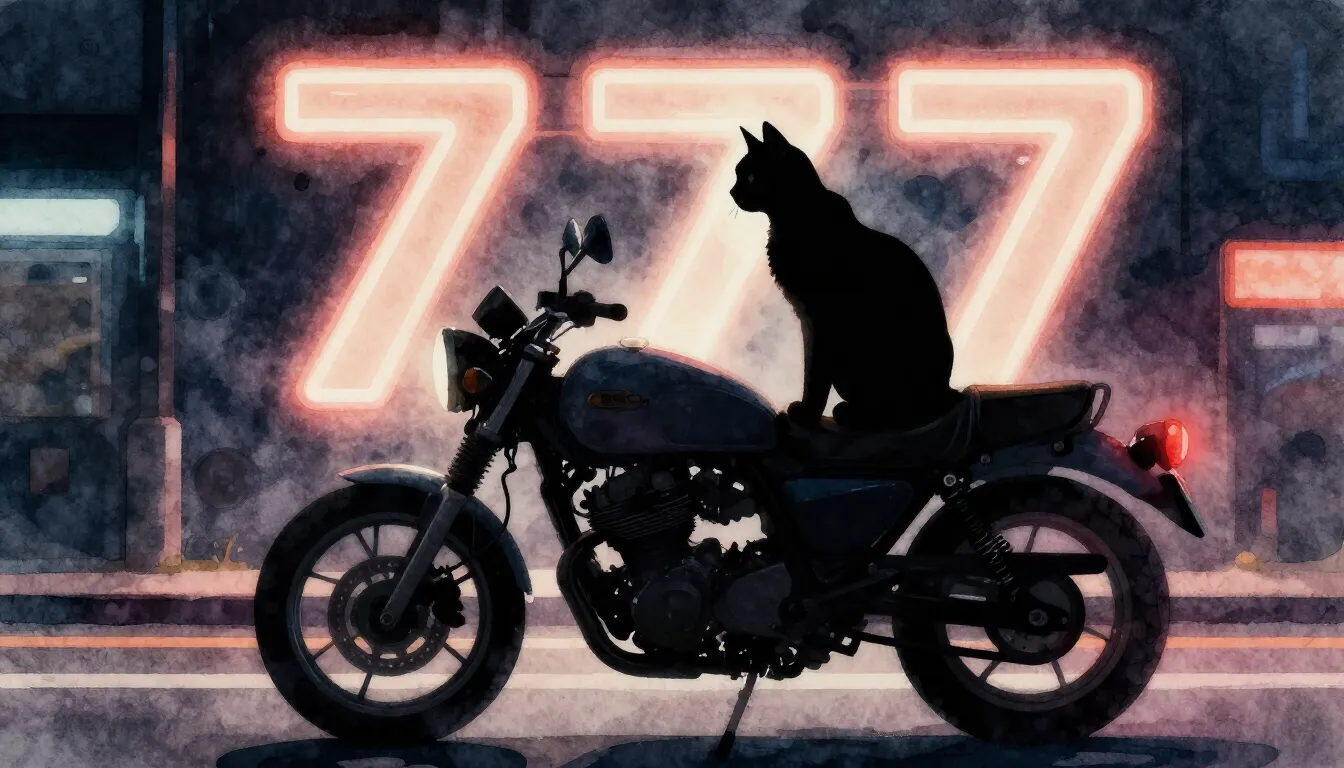 Watercolor style. Silhouette of a cat sitting on a motorcycl...