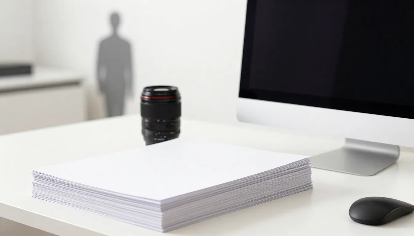 Watercolor style. A minimalist workspace in a photo studio w...