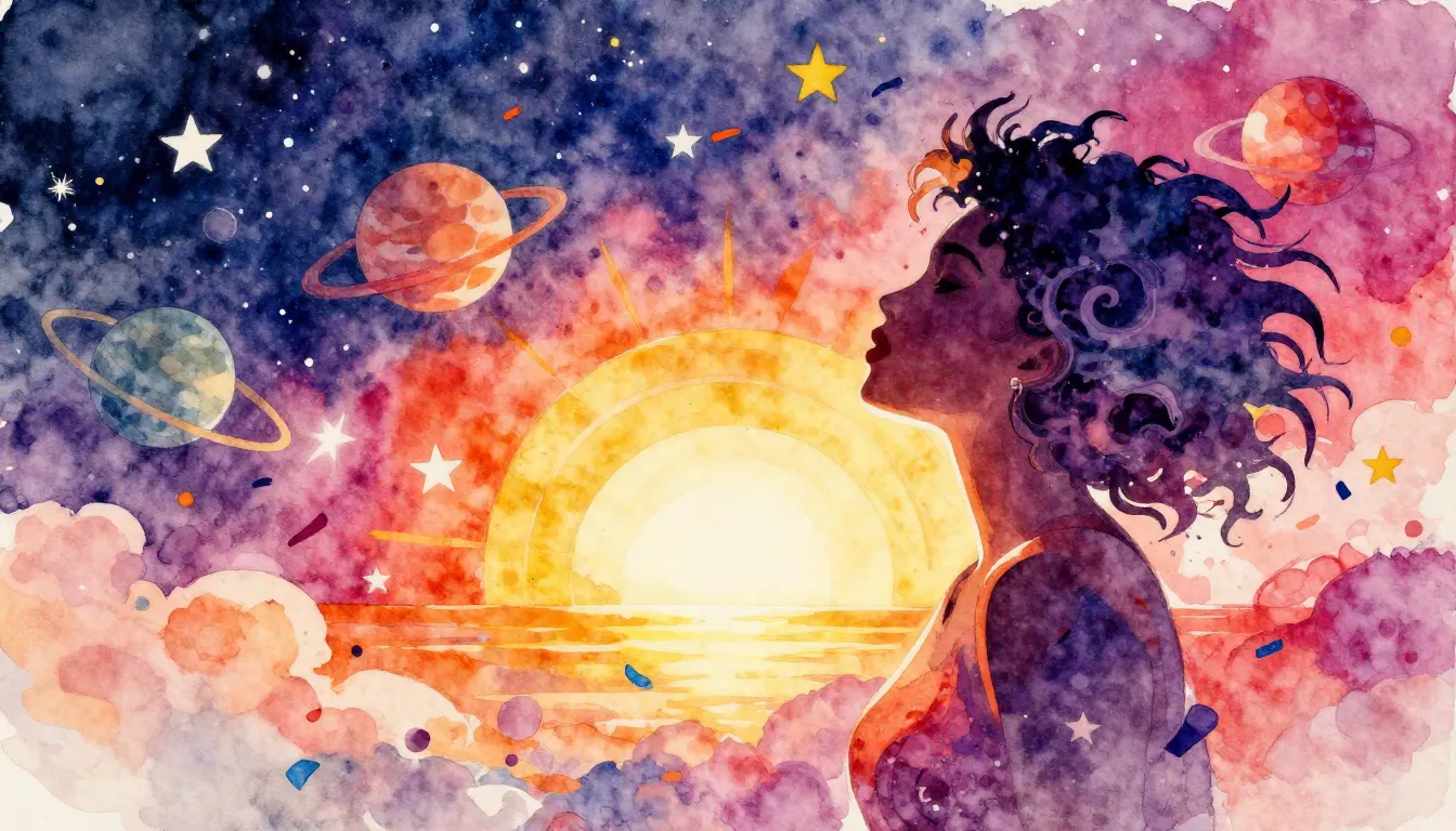 Vibrant watercolor style. Hip-hop album cover, vibrant sunri...